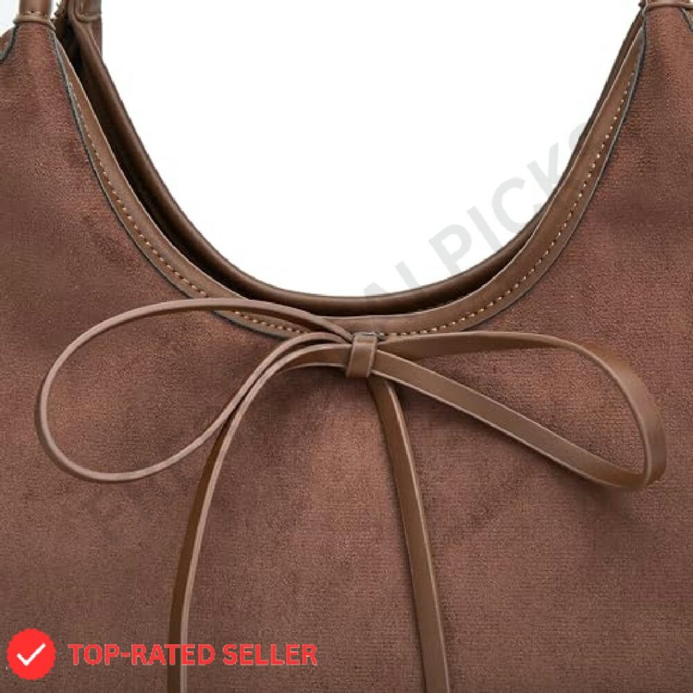 Brown Leather Bow-Accent Hobo Bag - Women - Picture 5 of 8